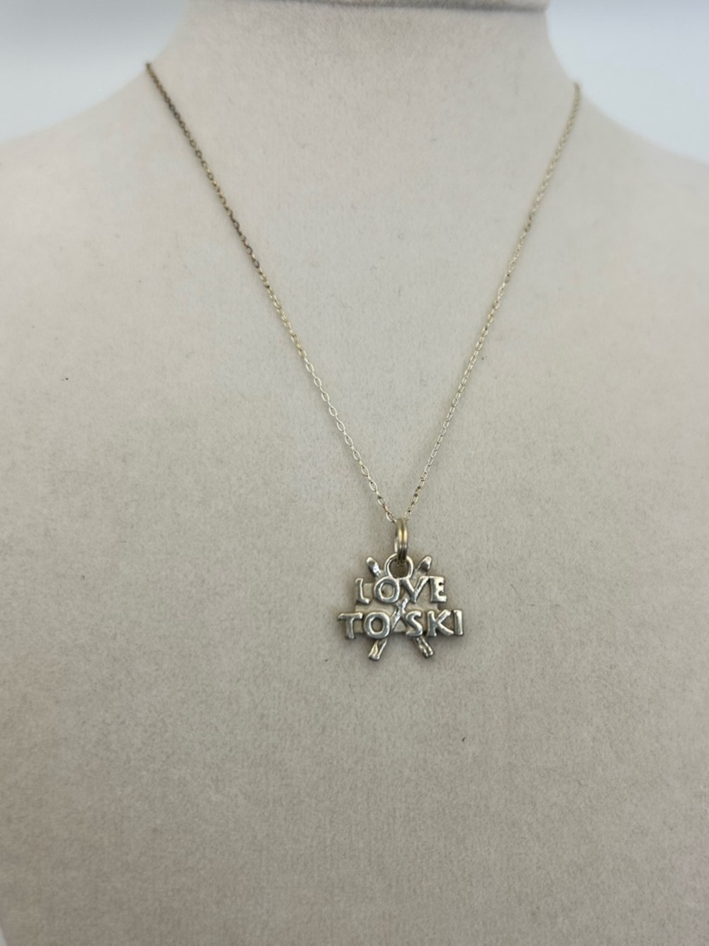 Sterling Silver Chain Necklace - Love to Ski Charm Stamped 925 SJC